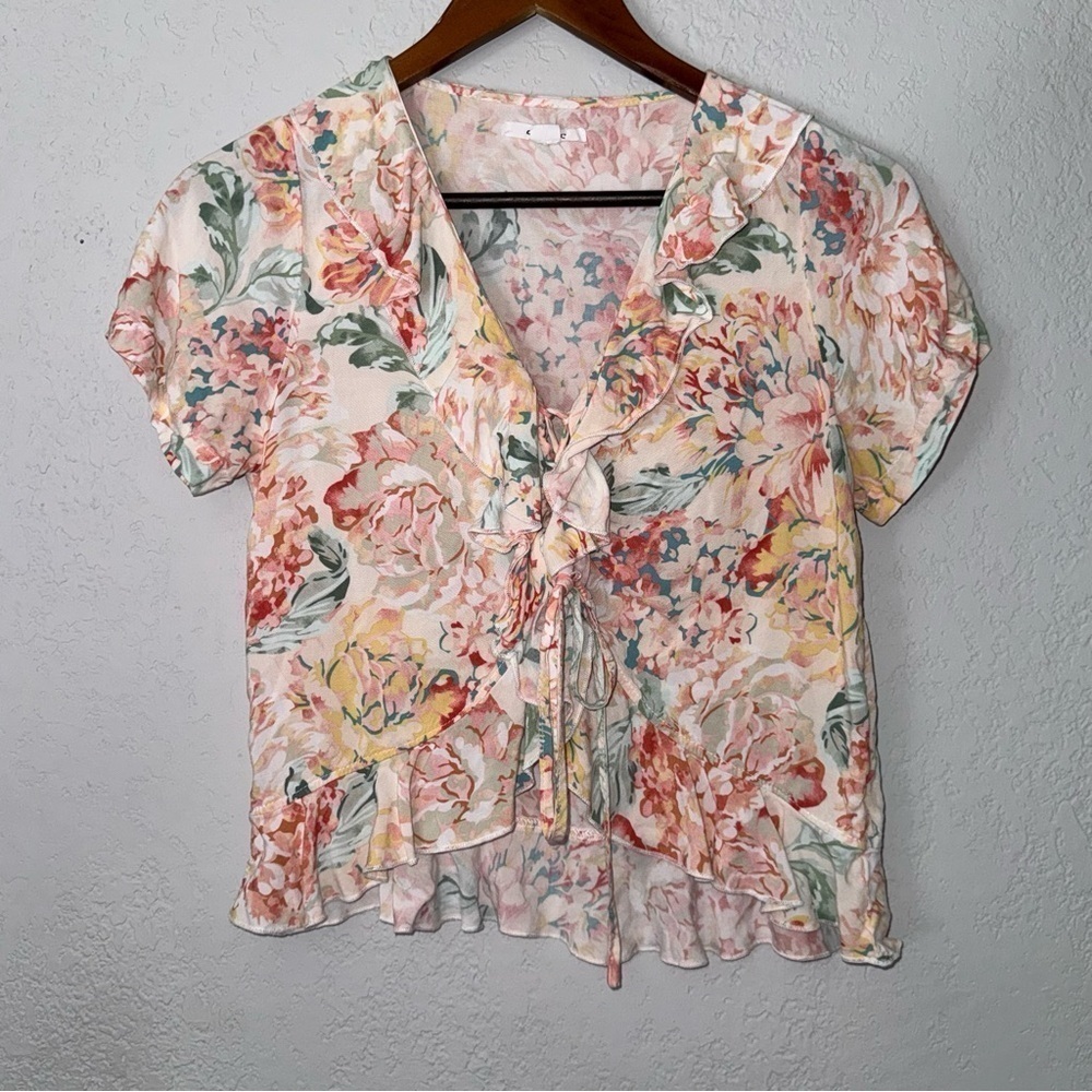 O'Neill Tropical Floral Short Sleeve Ruffle Top - Picture 3 of 16